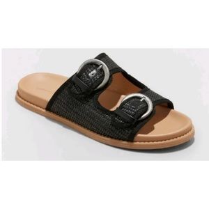 Honey Raffia Footbed Sandals - Universal Thread - black - various sizes - new